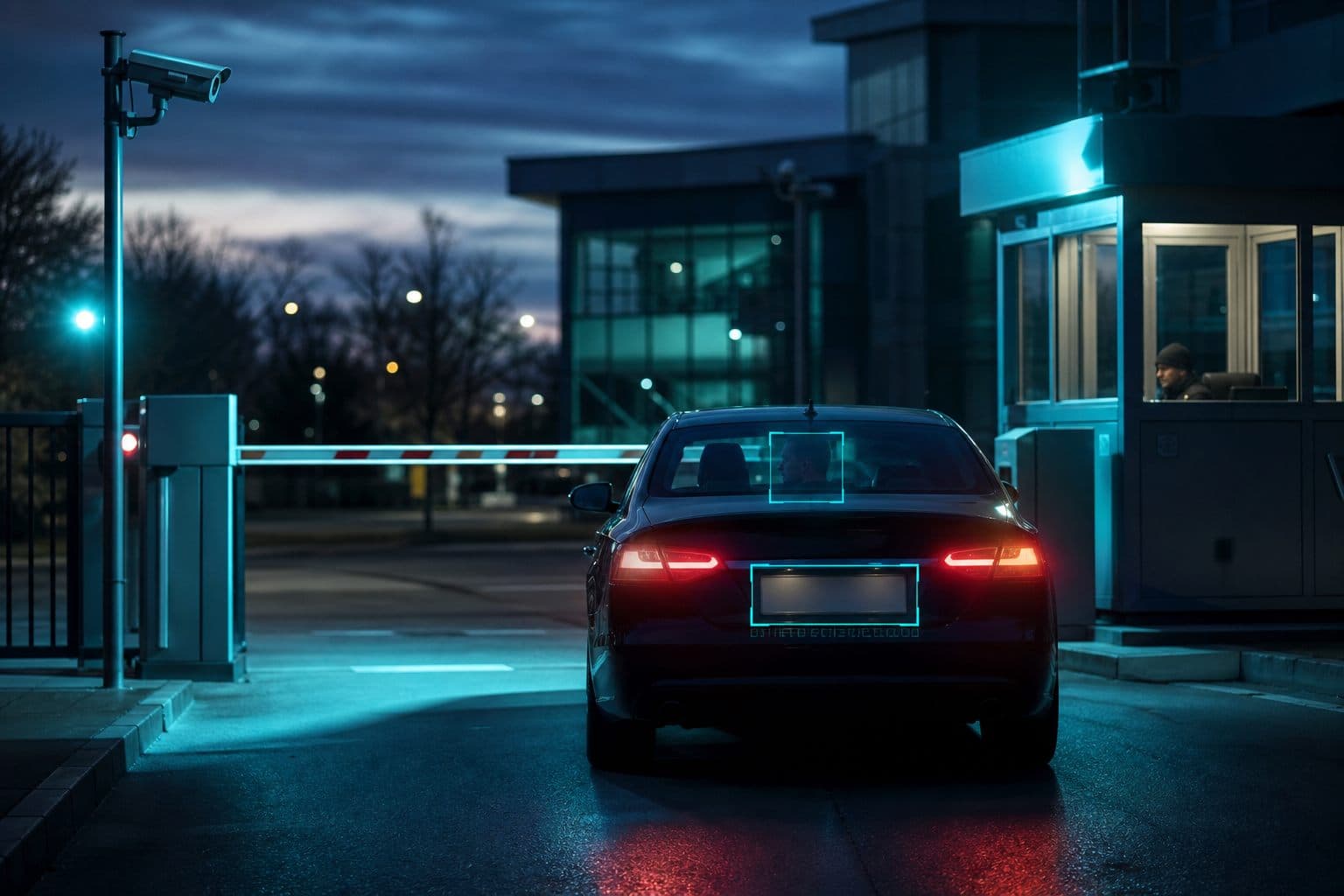 An unlisted vehicle at the main gate, 22:40