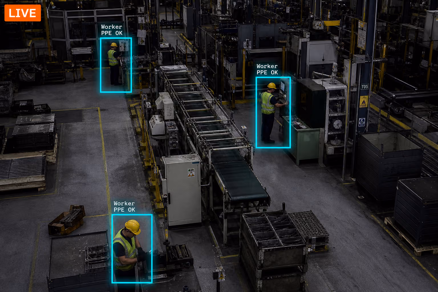 Factory floor with AI detection